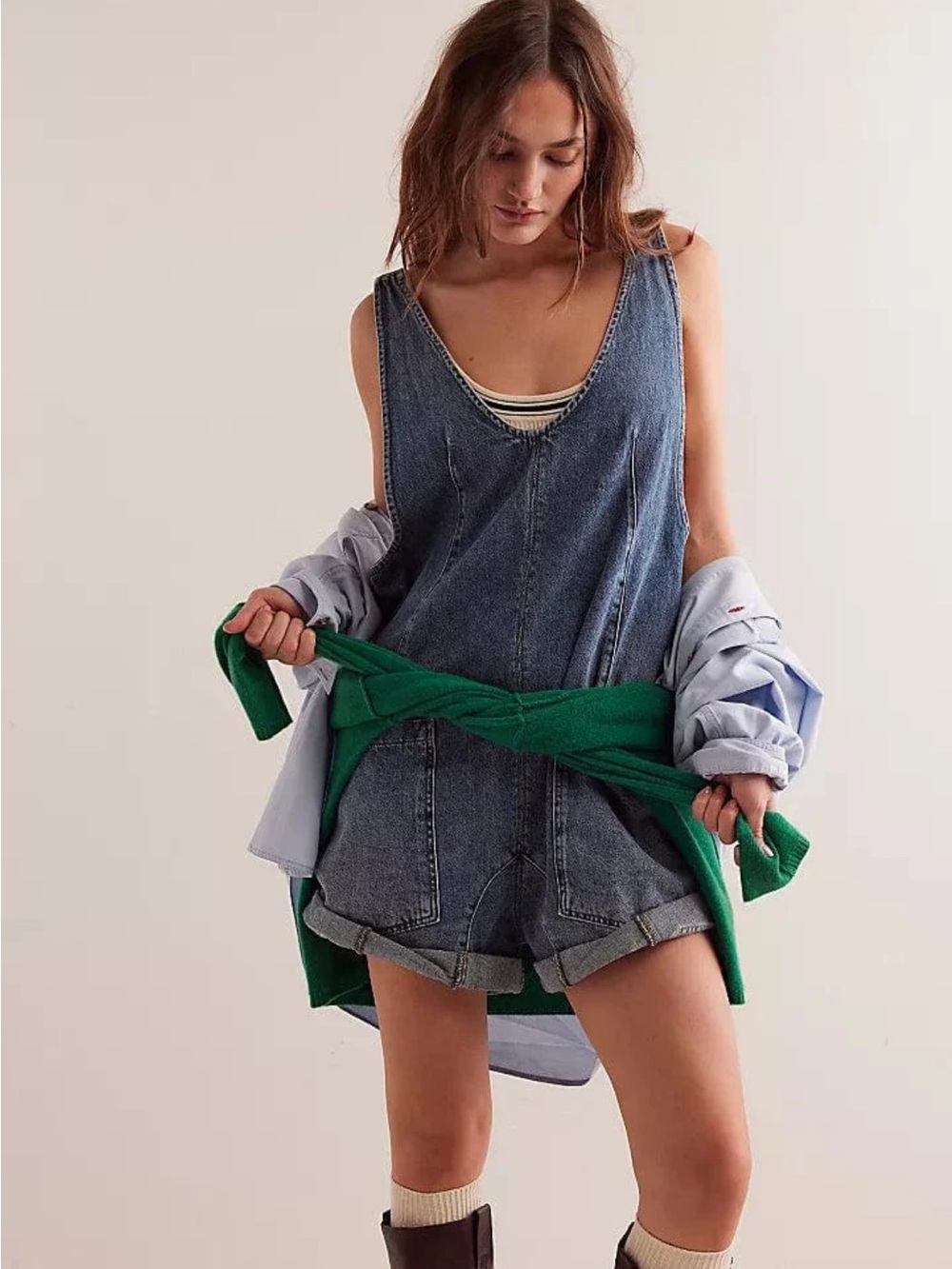 We The Free Denim Short Overalls Romper - Light Blue